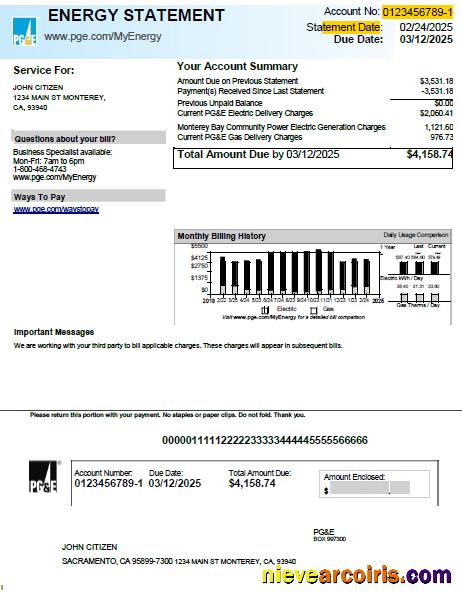USA PG&E utility bill, version 2